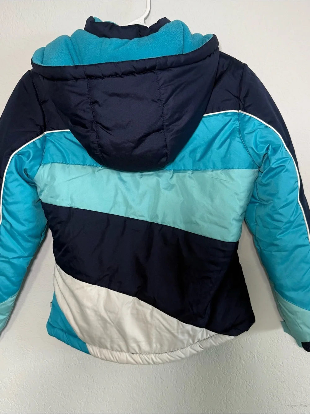 Rothschild Girls 10/12 Winter Puffer Ski Jacket Blue Colorblock Removable Hood